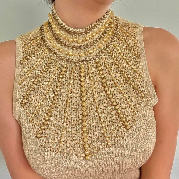 Cache gold metallic knit sleeveless top - Picture 4 of 8